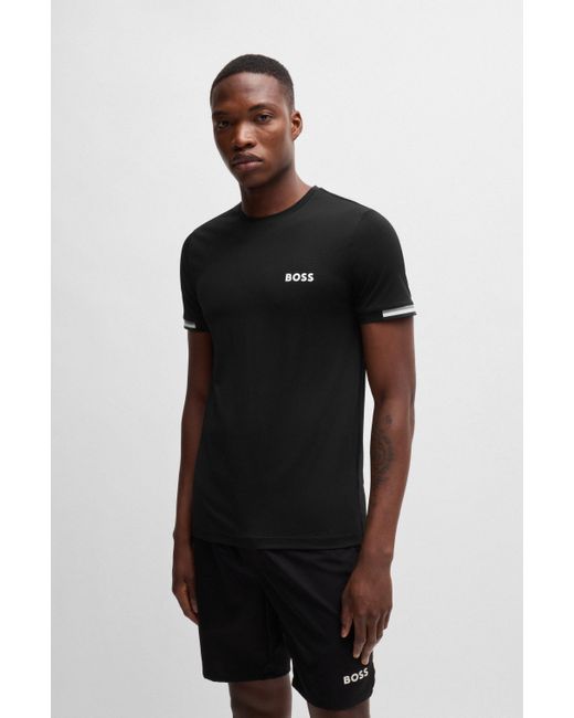Boss Black X Matteo Berrettini Waffle-Fabric T-Shirt With Signature-Stripe Artwork for men