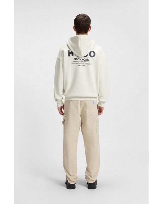 HUGO Loose-Fit Hoodie Van Katoenen Badstof Met Logodetails in het White voor heren