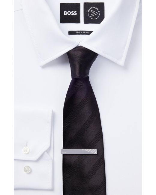 Pince à cravate avec détails en relief et logo gravé Boss pour homme en coloris Metallic