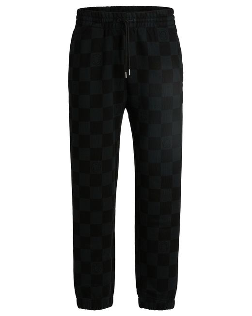 HUGO Black Loose-fit Tracksuit Bottoms With Checkerboard Print for men