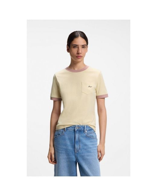 Boss Blue Slim-Fit Cotton T-Shirt With Contrast Rib Details