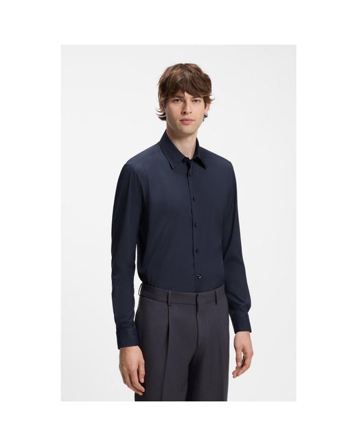 Boss Blue Performance Regular-Fit Shirt With Micro Pattern for men