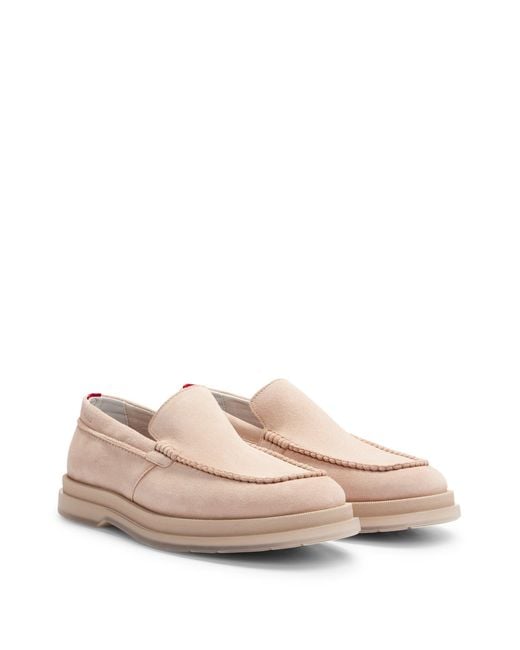 HUGO Pink Suede Loafers With Translucent Rubber Sole for men