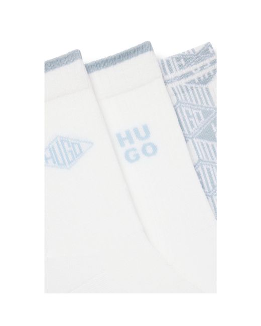 HUGO Blue Three-Pack Of Ribbed Short Socks With Logo Details for men