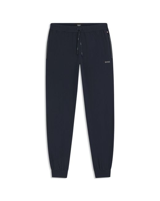 Boss Blue Stretch-Cotton Tracksuit Bottoms With Embroidered Logo for men