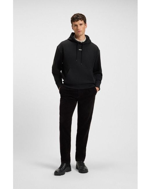Boss Fleece Hoodie Van Katoenen Badstof Met Contrastlogo in het Black voor heren
