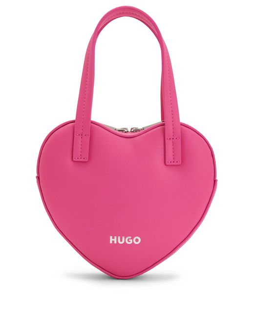 HUGO Pink Faux-leather Heart-shaped Bag With Logo Detail