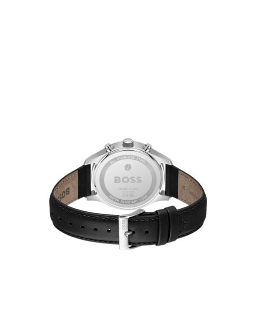 Boss Black Stratus Chronograph Watch With Leather Strap for men