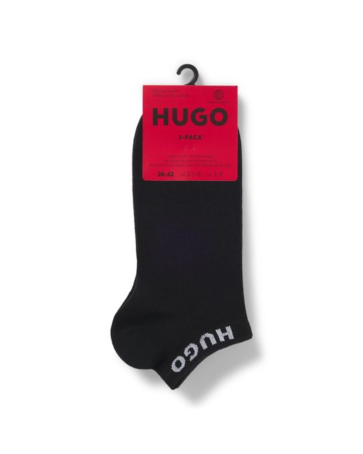 HUGO Black Three-Pack Of Ankle Socks With Logo Cuffs