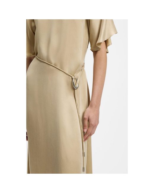 Boss Natural V-Neck Dress With Buckled Spaghetti Belt