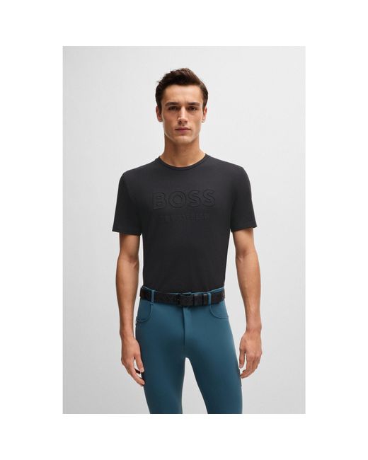 Boss Black Equestrian Stretch-Cotton T-Shirt With Logo Embroidery for men