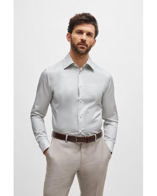Boss Gray Slim-fit Shirt In Striped Cotton for men