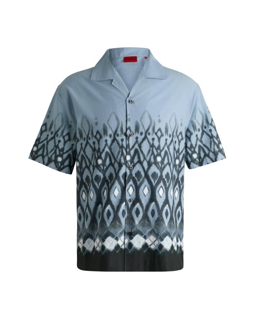 HUGO Oversized Hemd Aus Baumwolle Mit Handgemaltem Print in Blue für Herren
