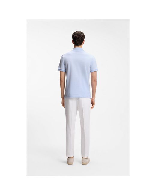 Boss Blue Cotton Polo Shirt With Bubble Structure for men