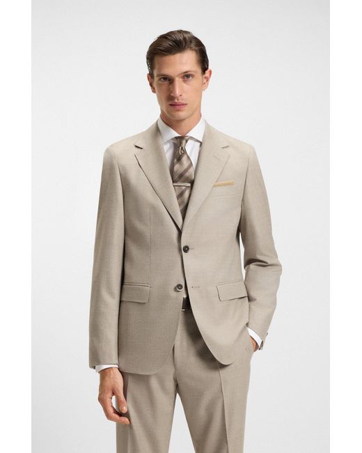 Boss Tweedelig Regular-Fit Pak Van Scheerwol Met Visgraatpatroon in het Natural voor heren