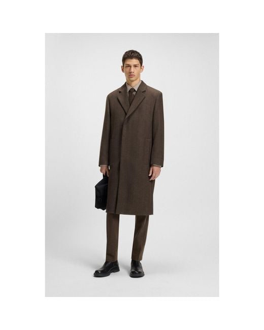 HUGO Brown Regular-Fit Coat With Concealed Closure for men