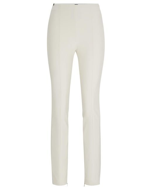 Boss White Extra-slim-fit Trousers In Performance-stretch Fabric