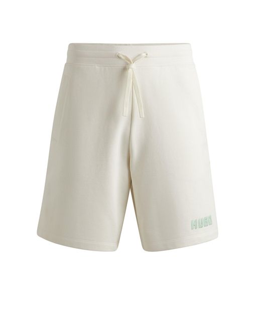 HUGO Natural Cotton-terry Relaxed-fit Shorts With Logo Detail for men
