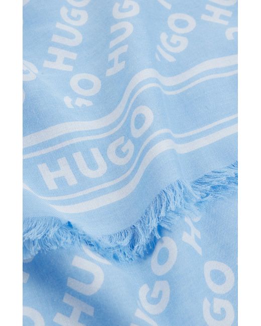 HUGO Vierkante Sjaal Met Logoprint En Franjes Aan De Randen in het Blue