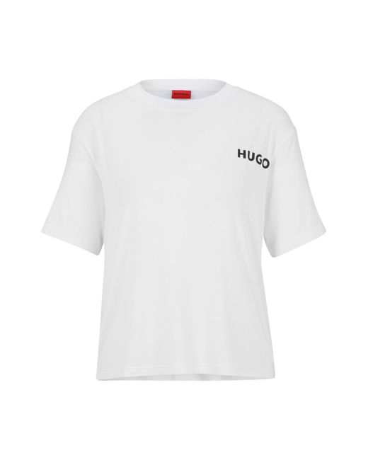 HUGO White Relaxed-fit Pyjama T-shirt With Printed Logo