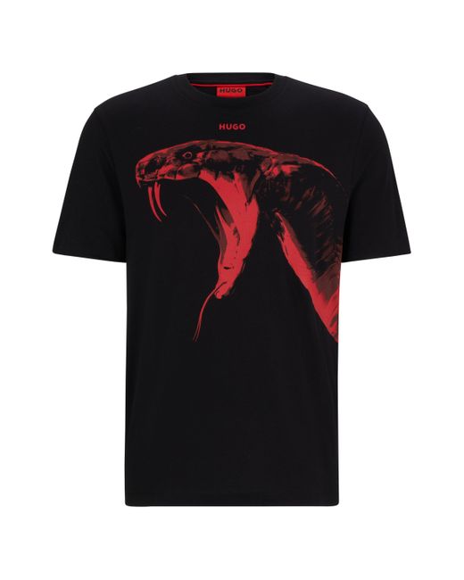 HUGO Regular-fit T-shirt Van Katoenen Jersey Met Dierengraphic in het Black voor heren