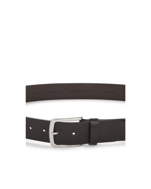 Boss Brown Italian-leather Belt With Logo-engraved Buckle for men