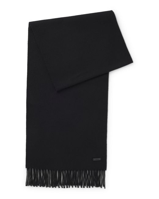 Boss In Italië Vervaardigde Sjaal Van Wol Met Logopatch in het Black voor heren