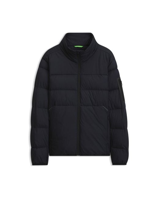 Boss Black Water-Repellent Puffer Jacket With Zipped Sleeve Pocket for men