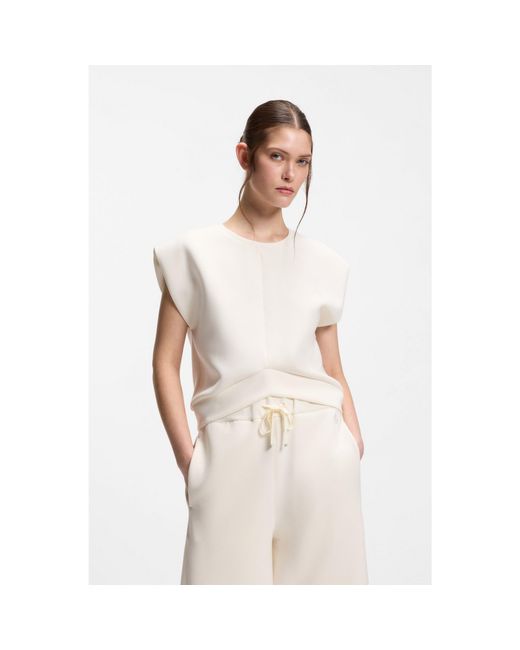 Boss Natural Sleeveless Loose-Fit Sweatshirt With V-Cut Hemline