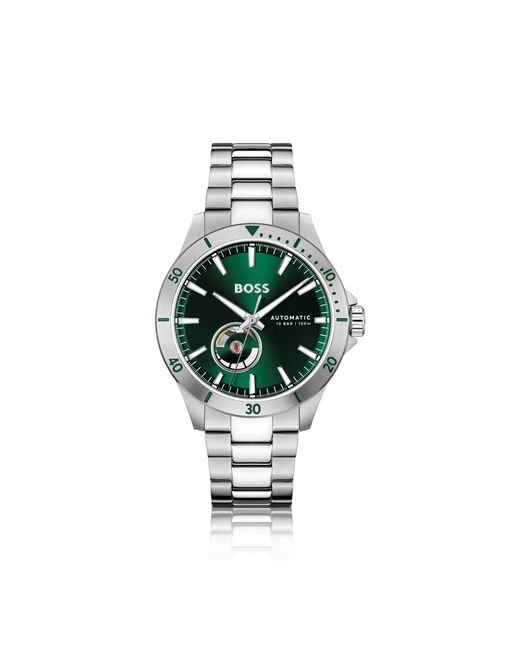 Boss Green Stainless-Steel Automatic Watch With Dial for men