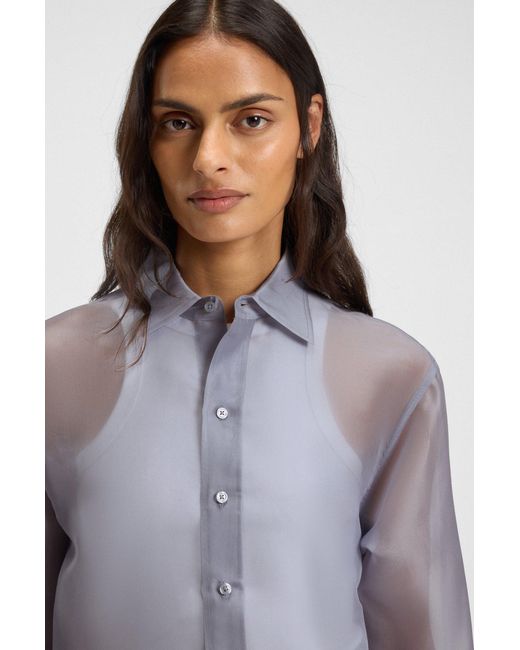 Boss Gray Bluse Aus Seiden-Organza Mit Langen Ärmeln