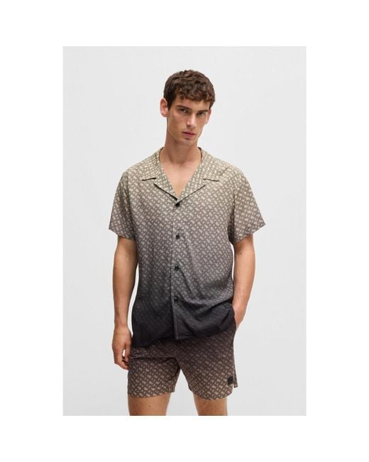 Boss Gray Regular-Fit Shirt With Degradé Monogram Print for men