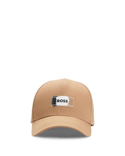 Boss Natural Cotton-twill Cap With Signature Logo Print for men