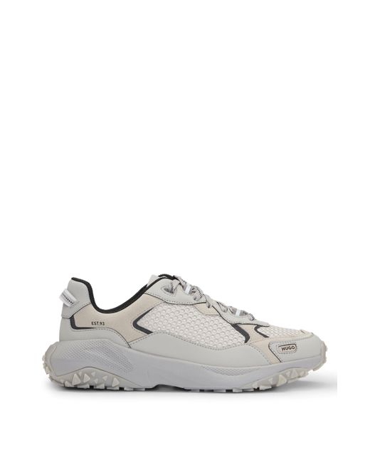 HUGO White Mixed-material Trainers With Leather Facings for men