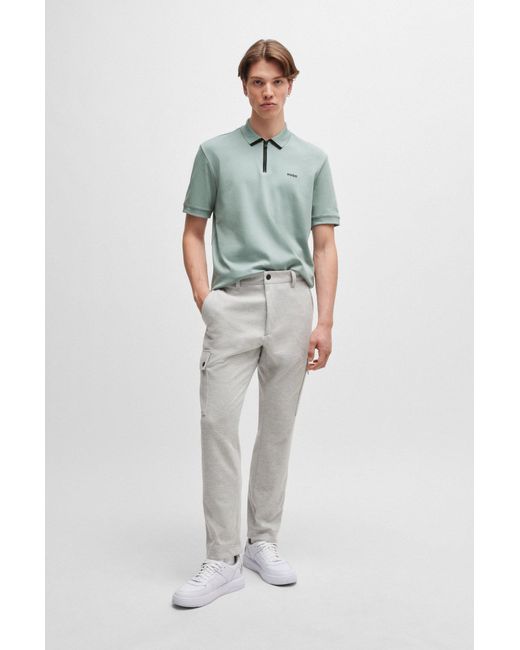 HUGO Green Cotton-piqué Polo Shirt With Contrast Logo for men