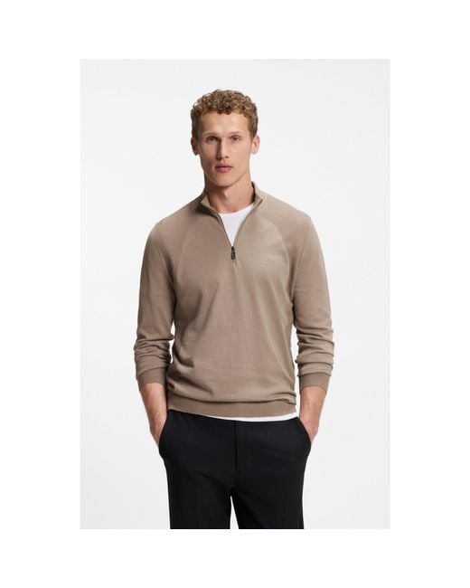 Boss Natural Zip-Neck Sweater for men