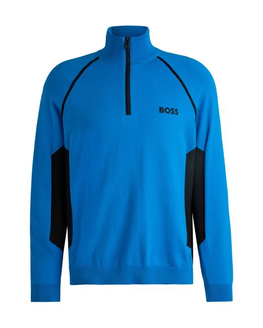 Boss Blue Sweater With Color-blocking And Logo for men