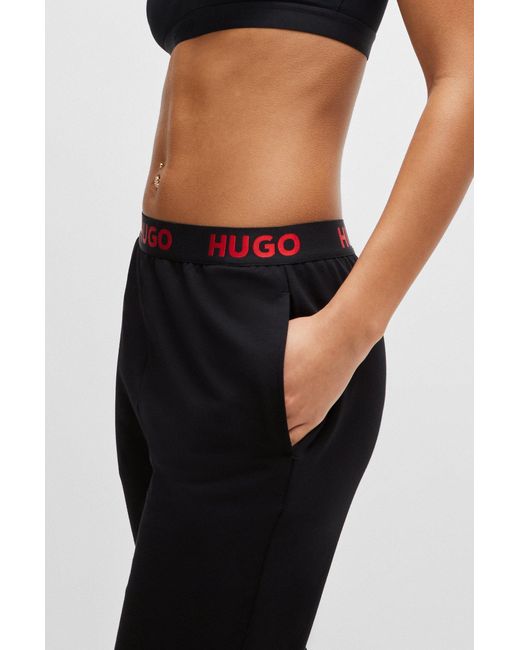HUGO Black Cotton-blend Tracksuit Bottoms With Logo Waistband