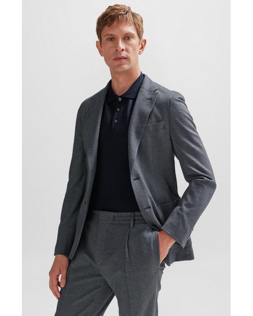 Boss Gray Slim-fit Trousers In Cotton, Cashmere And Silk for men