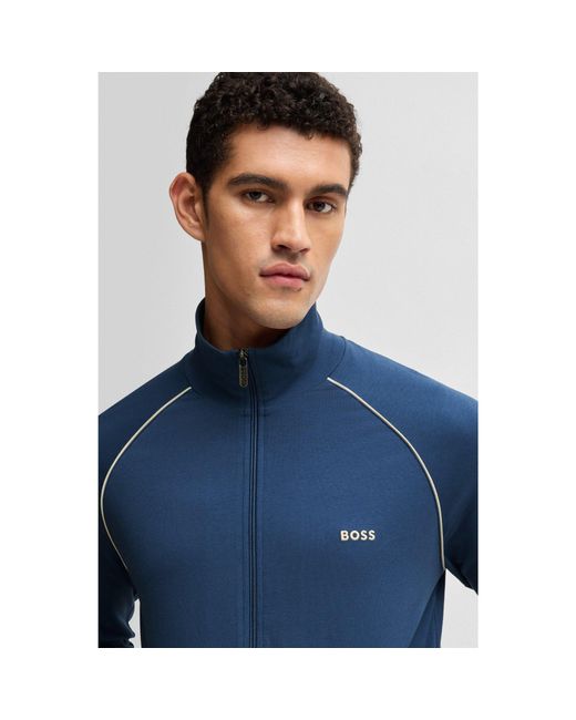 Boss Blue Logo-Embroidered Regular-Fit Jacket for men
