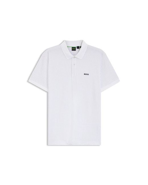 Boss White Cotton-Piqué Polo Shirt With All-Over Print for men