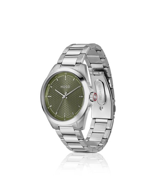 HUGO Green Seam Stainless-Steel Watch With Textured Dial for men