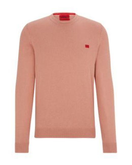 Pull En Maille De Coton Avec Étiquette Logotée Rouge HUGO pour homme en coloris Pink