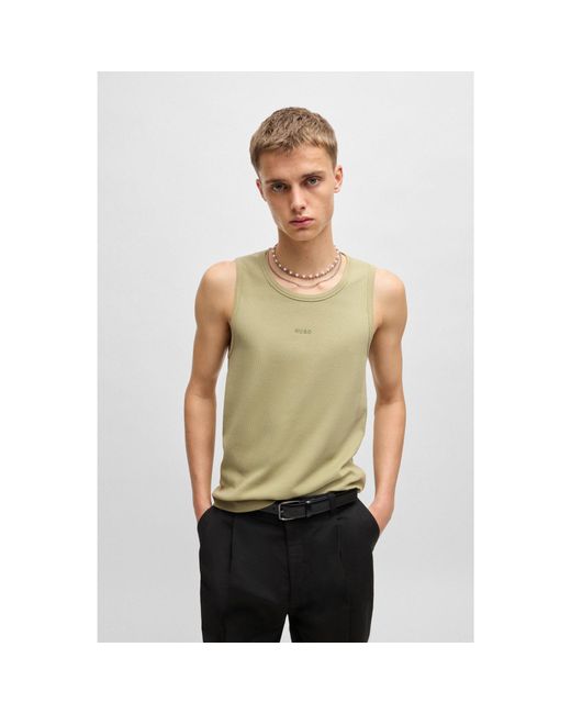 HUGO Green Ribbed Stretch-Cotton Tank Top With Logo Print for men