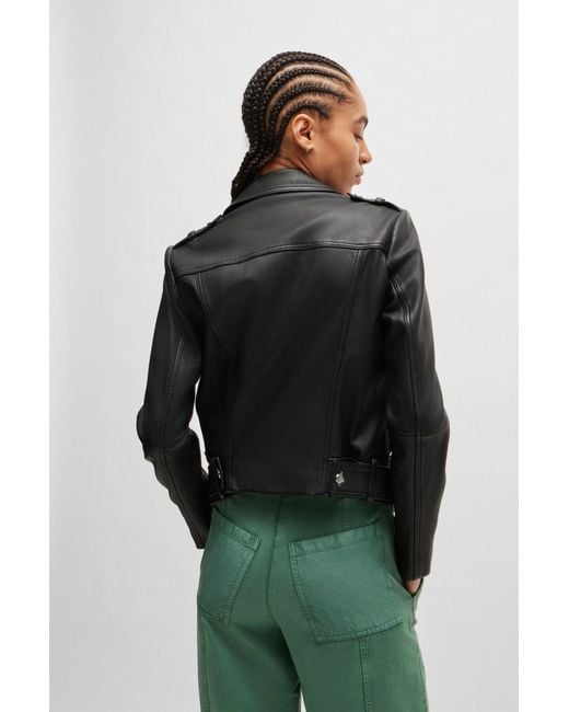 Boss Black Regular-fit Jacket In Nappa Leather With Buckled Belt