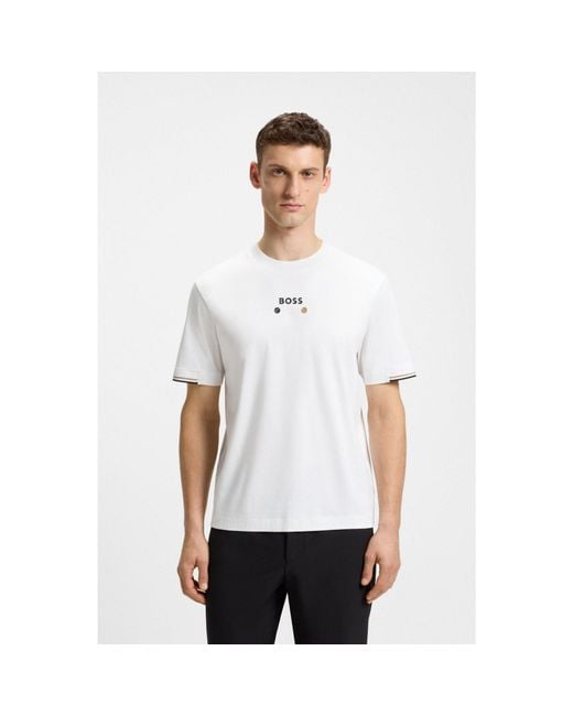 Boss White Pima-Cotton T-Shirt With Tennis Ball Graphics for men
