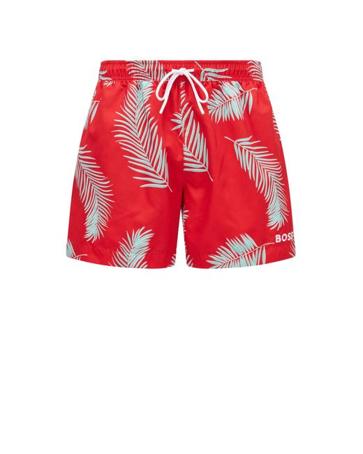 BOSS by HUGO BOSS Recycled-material Swim Shorts With Leaf Print in Red for  Men | Lyst Canada