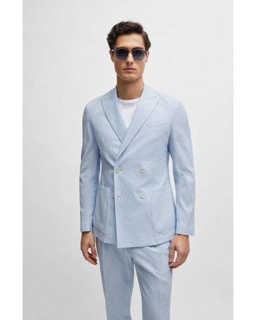 Costume Slim Fit en seersucker de coton stretch à rayures Boss pour homme en coloris Blue
