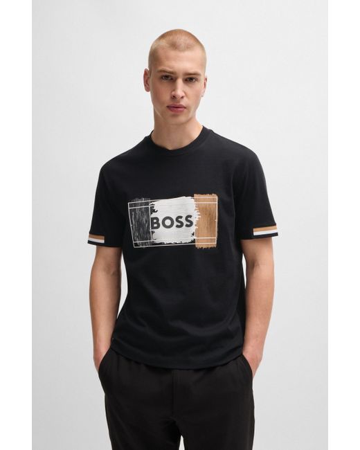 Boss Black Cotton-jersey T-shirt With Signature Artwork for men