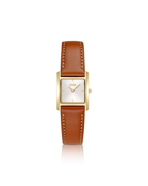 Boss White Lucy Scala Leather-Strap Watch With Square Case